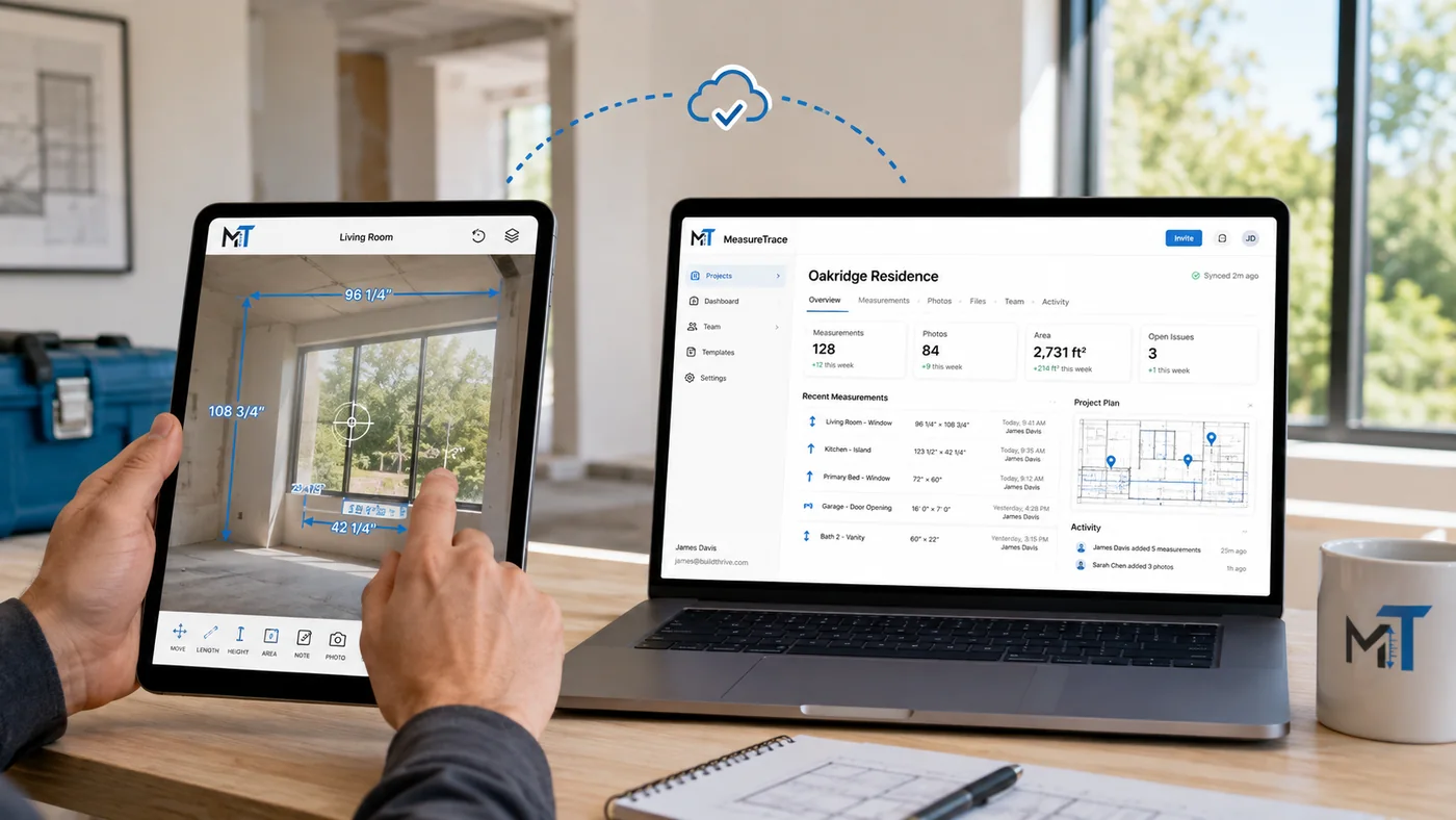 Field measurements synchronized with an office project workspace