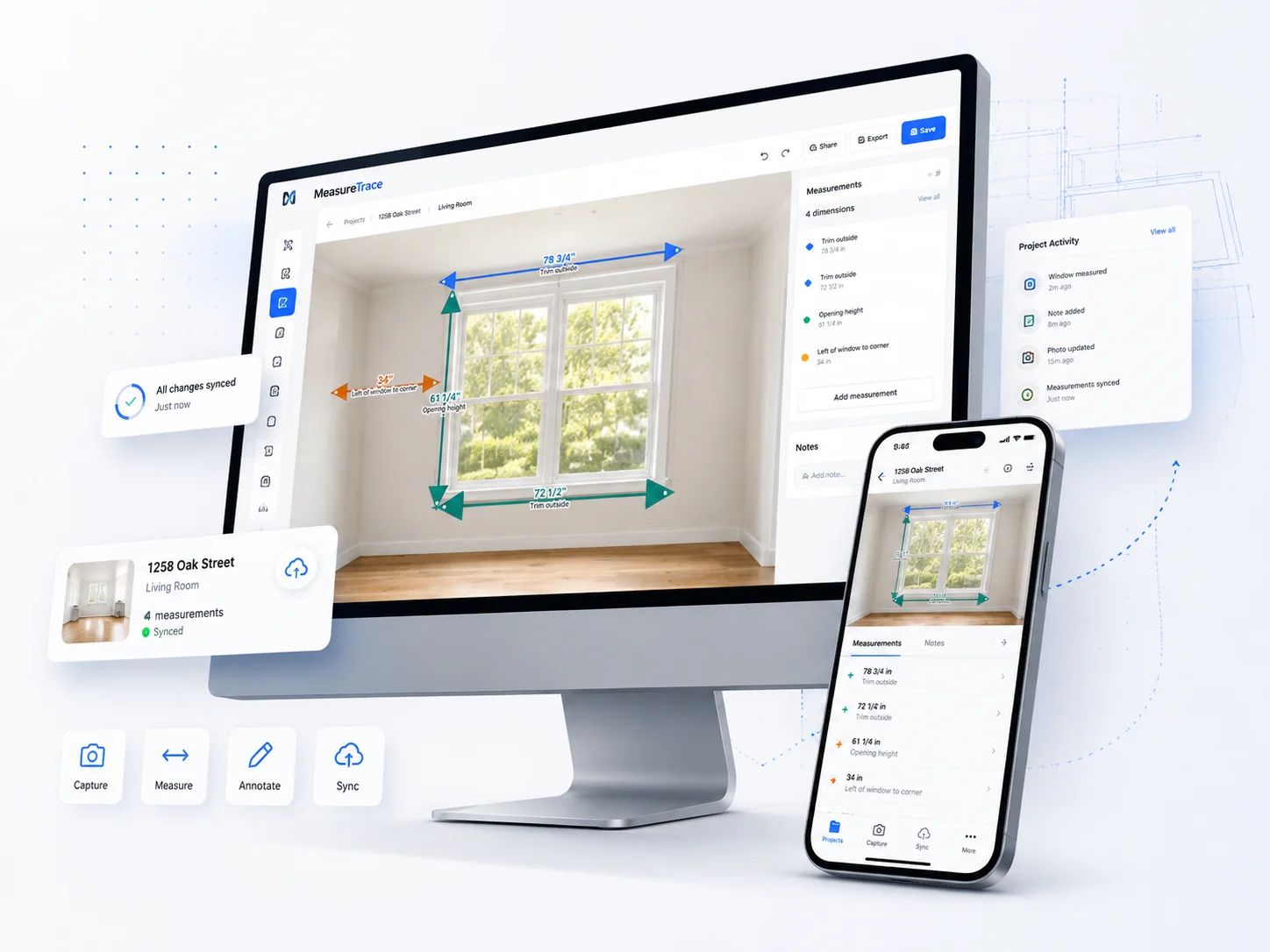 MeasureTrace field measurement platform shown on desktop and mobile devices