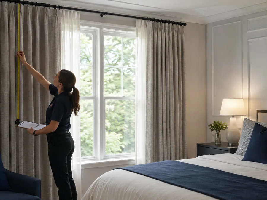 Window treatment measurement in a bedroom